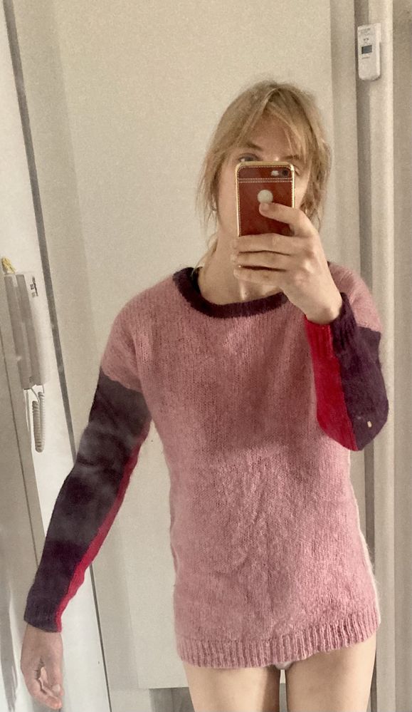 Idealny Sweter Malene birger colorblocks premium welna patchwork L