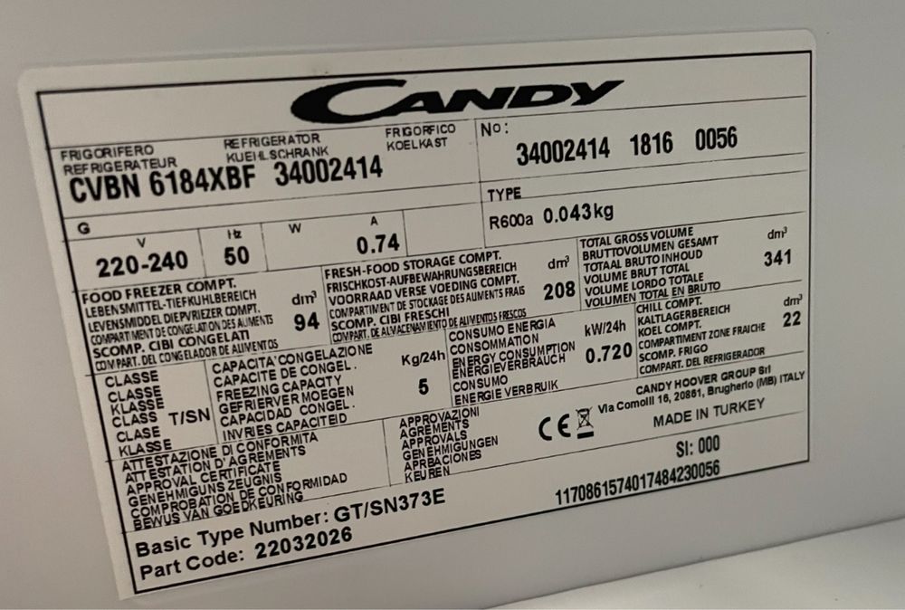 Frigorífico Combinado Candy CVBN6184XBF