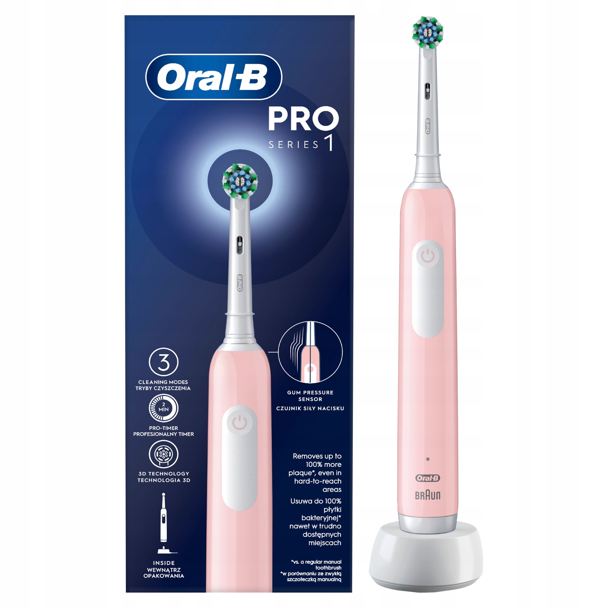 Szczoteczka elektryczna rotacyjna Oral-B Pro 1 Pink Cross Action