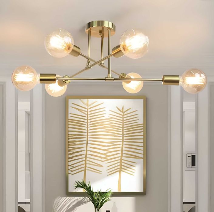 Lampa sufitowa wisząca żyrandol plafon złota 6 punktów gwint E27 loft