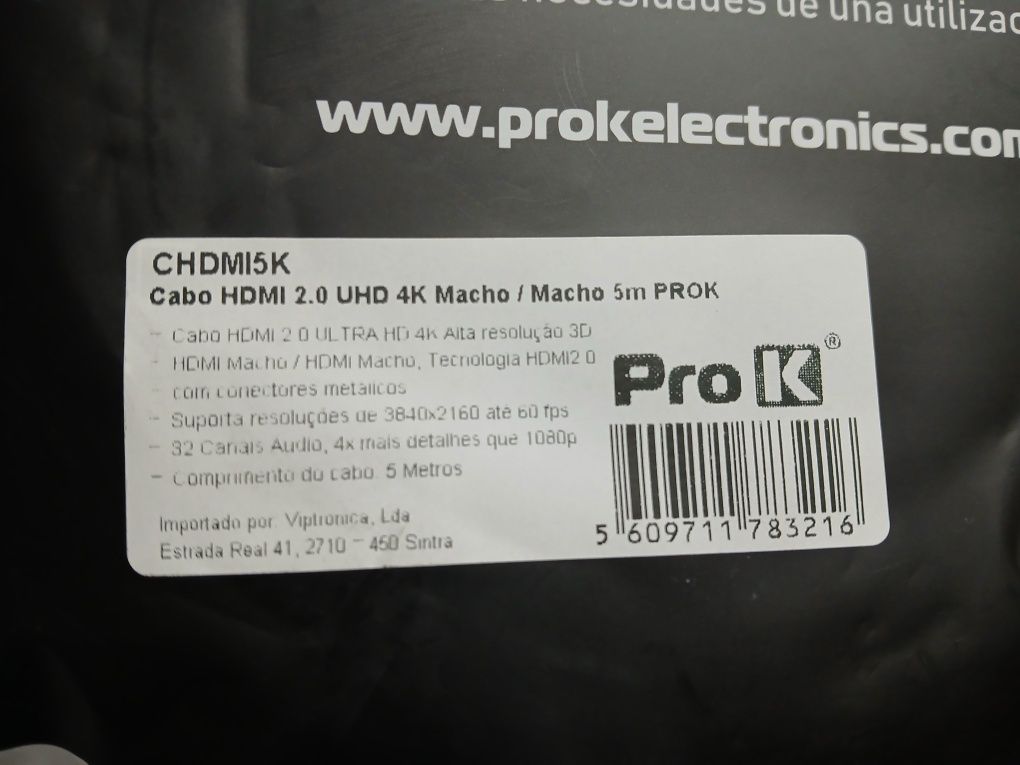 Cabo HDMI 5m Pro K - Alta Qualidade, dourado, fichas metálicas - NOVO!