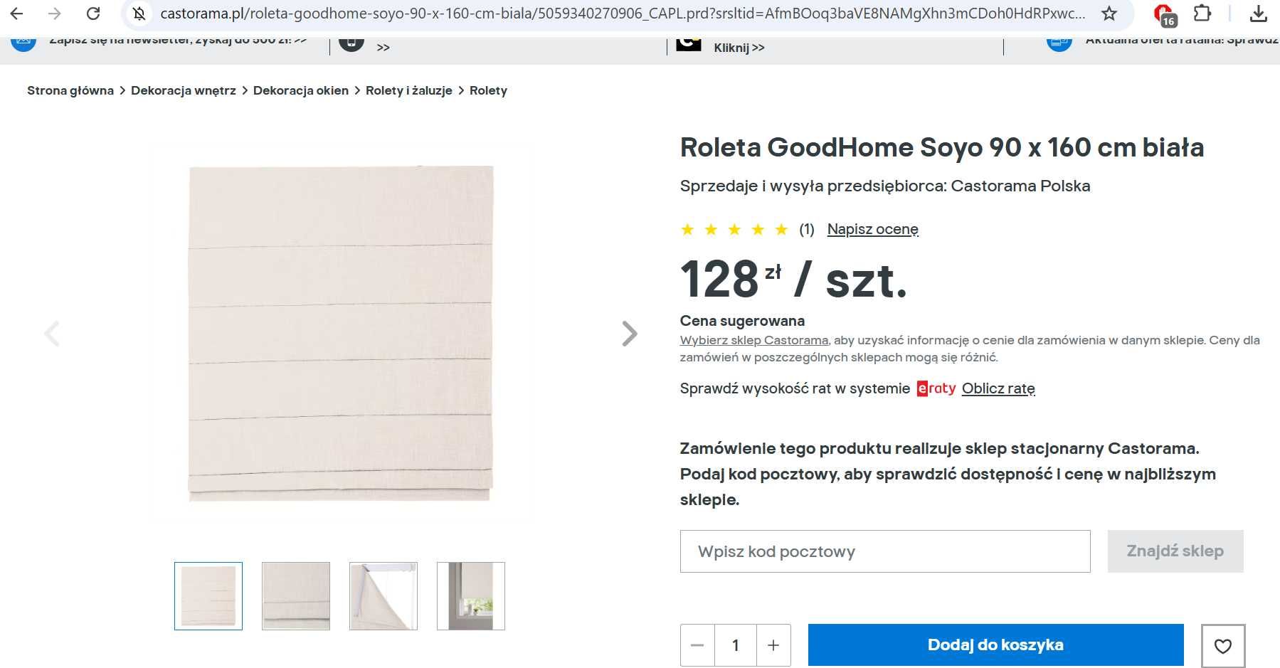 Nowa Roleta rzymska GoodHome Soyo 90 x 160 cm biała kremowa materiał