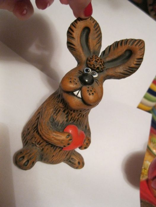 подарок сувенир 2023-год кролик глина фигурка статуэтка заяц сердце