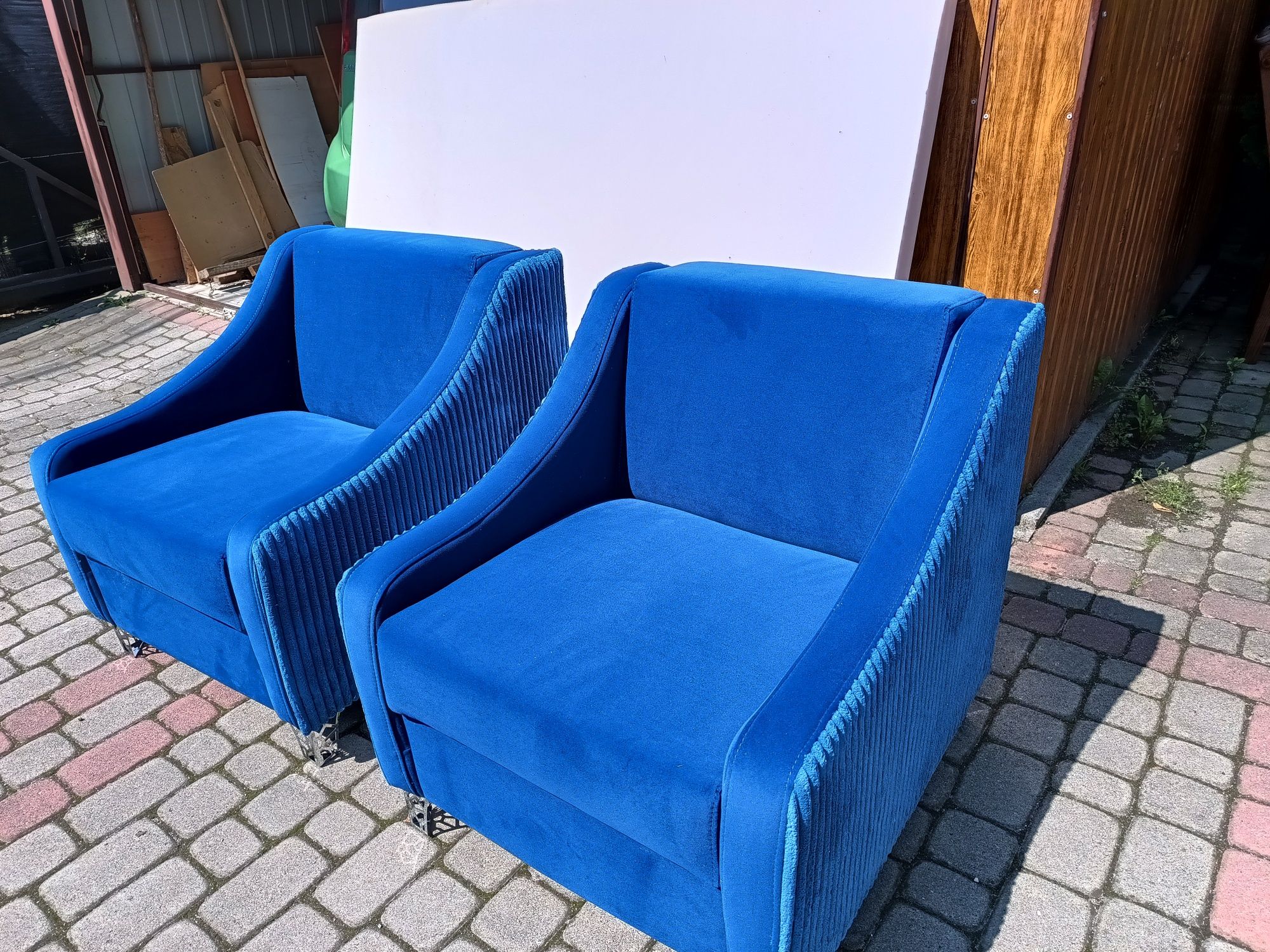 2 fotele nowe + pufy granatowe