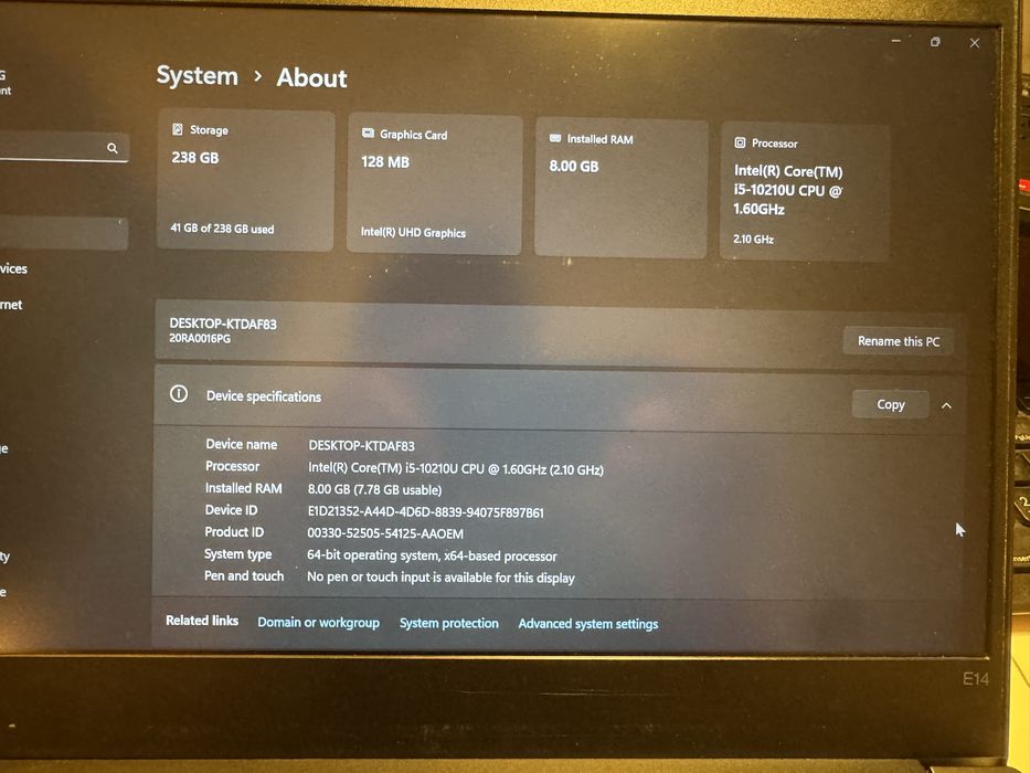Desktop Portatil Lenovo thinkpad E14