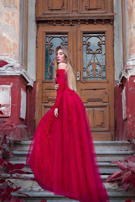 Красное вечернее платье! ручная работа! размер s-m