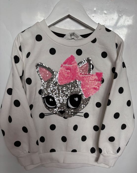 Hm bluza ze słodkim kotem, kotkiem CEKINY 110 116