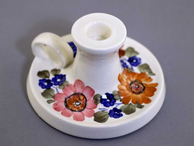 Świecznik kaganek fajans Włocławek wzór 1097 ręcznie malowany