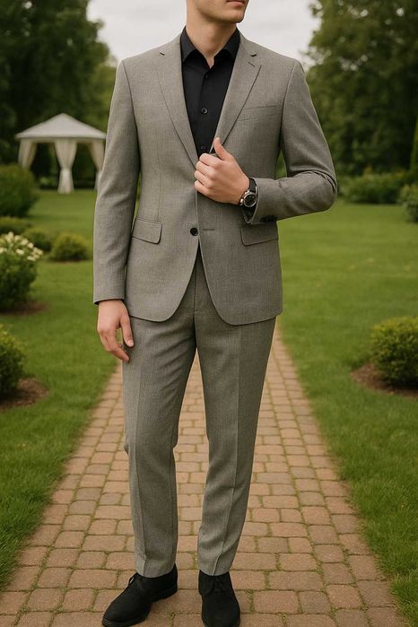 Garnitur męski ślubny szary kratka wesele jak nowy 50 5XL