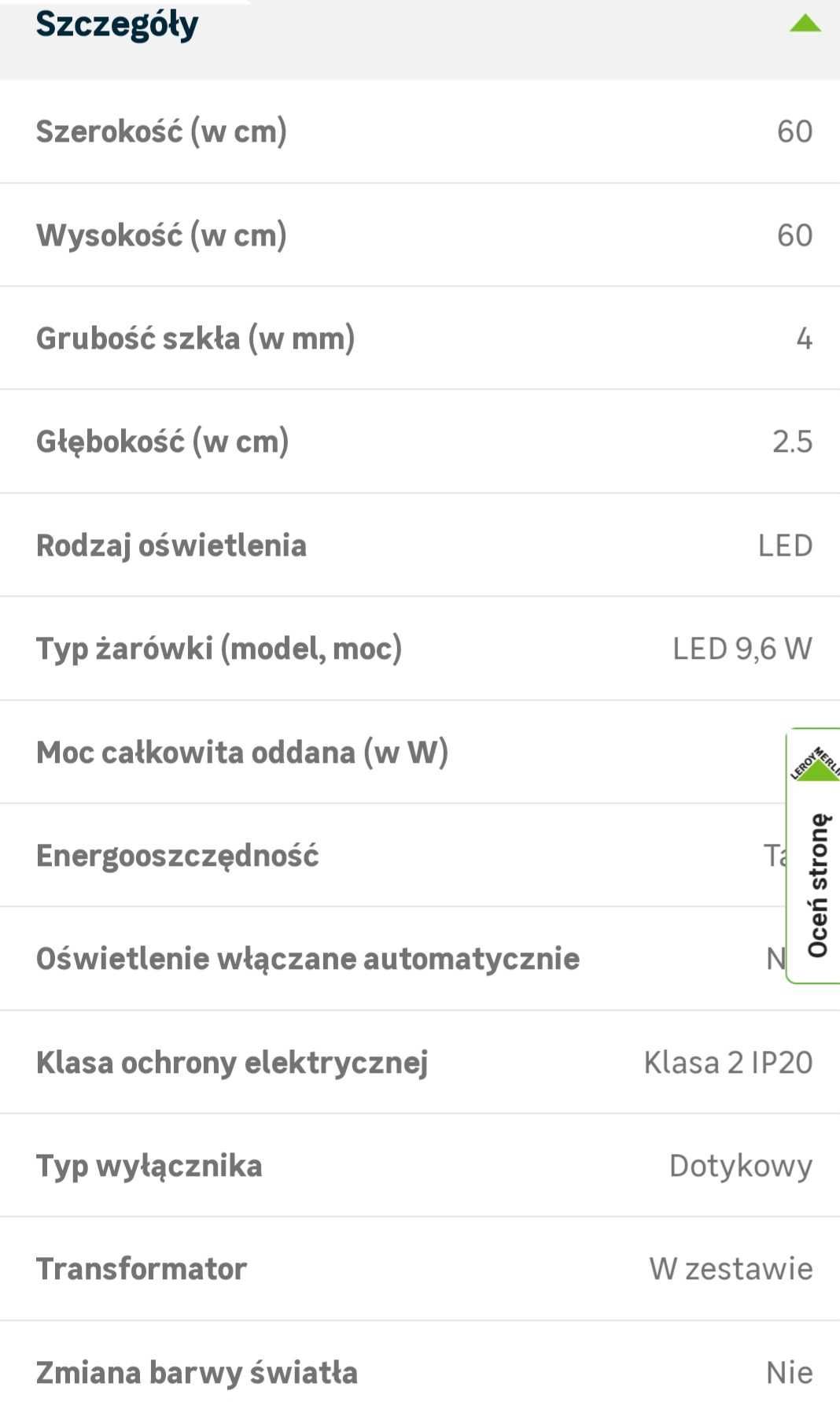 Lusro łazienkowe 60x60 podswietlane led