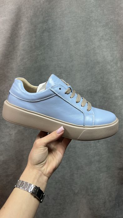 MEGA SALE -50% Женские Кроссовки ECCO голубые кеды кожанные люкс 36-41