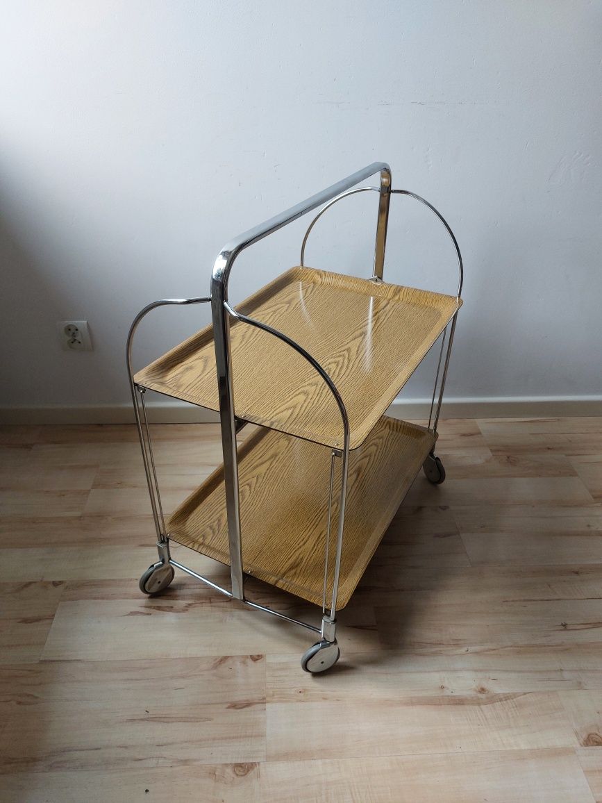 barek / wózek barowy vintage składany proj. lata 70-te chromowany