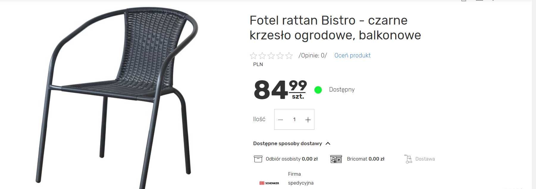 Fotel rattan Bistro - czarne krzesło ogrodowe, balkonowe