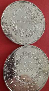 2 Moedas 50 francos prata 1977 e 1979