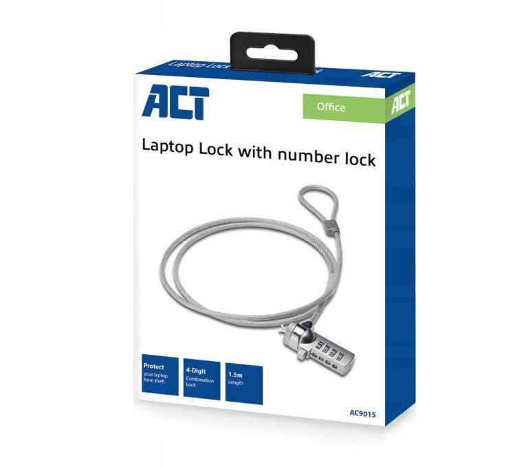Linka do blokady laptopa z kombinacją cyfr ACT AC9015 srebrny