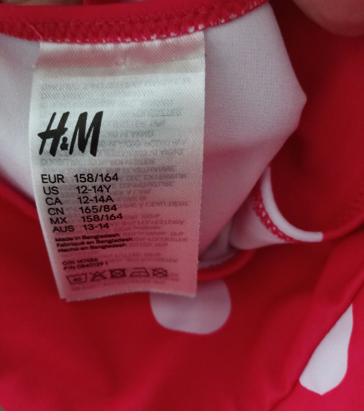 Piękny strój kąpielowy jednoczęściowy czerwony w groszki h&m 158/164