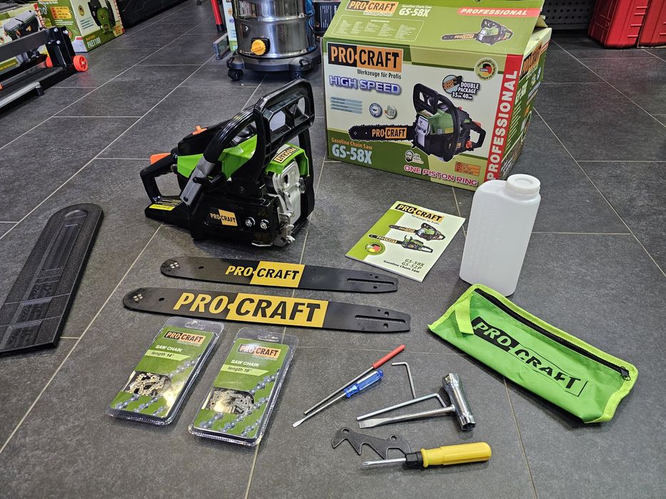 Бензопила Procraft 37сс 2 Шины +2 Цепи Пила Цепная Бензиновая