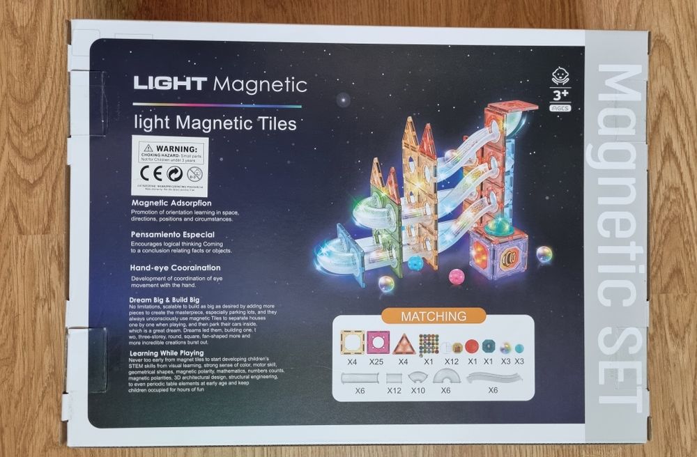 Klocki magnetyczne dla dzieci 3+ świecące 93szt.