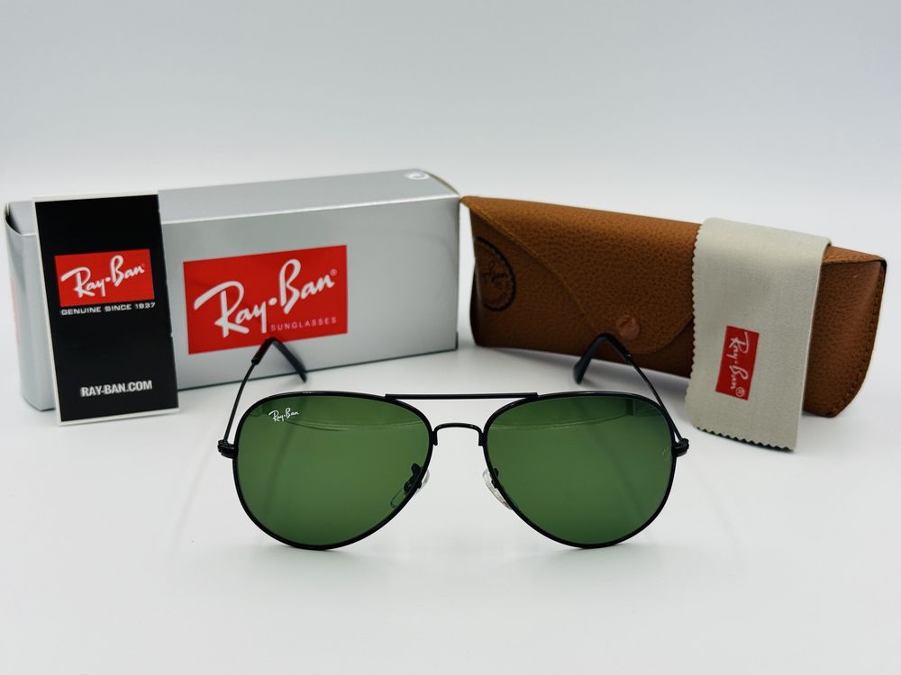 Солнцезащитные очки Ray Ban Aviator Metal 3026 Black-Green 62мм стекло
