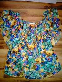 Tunika bluzka hiszpanka kolorowa kwiaty H&M 42 44 oversize