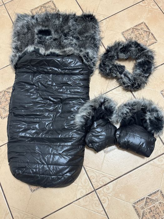 Komplet do wózka, śpiworek, mufki, kołnierz na budke