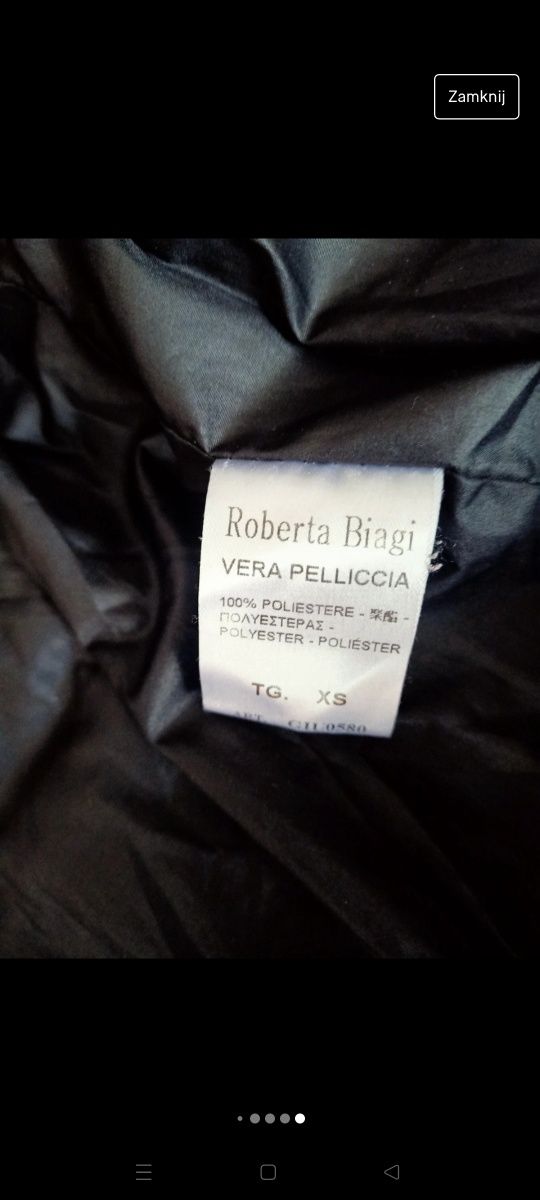 Roberta Biagi włoska czarna kurtka złote suwaki XS ciepła zimowa