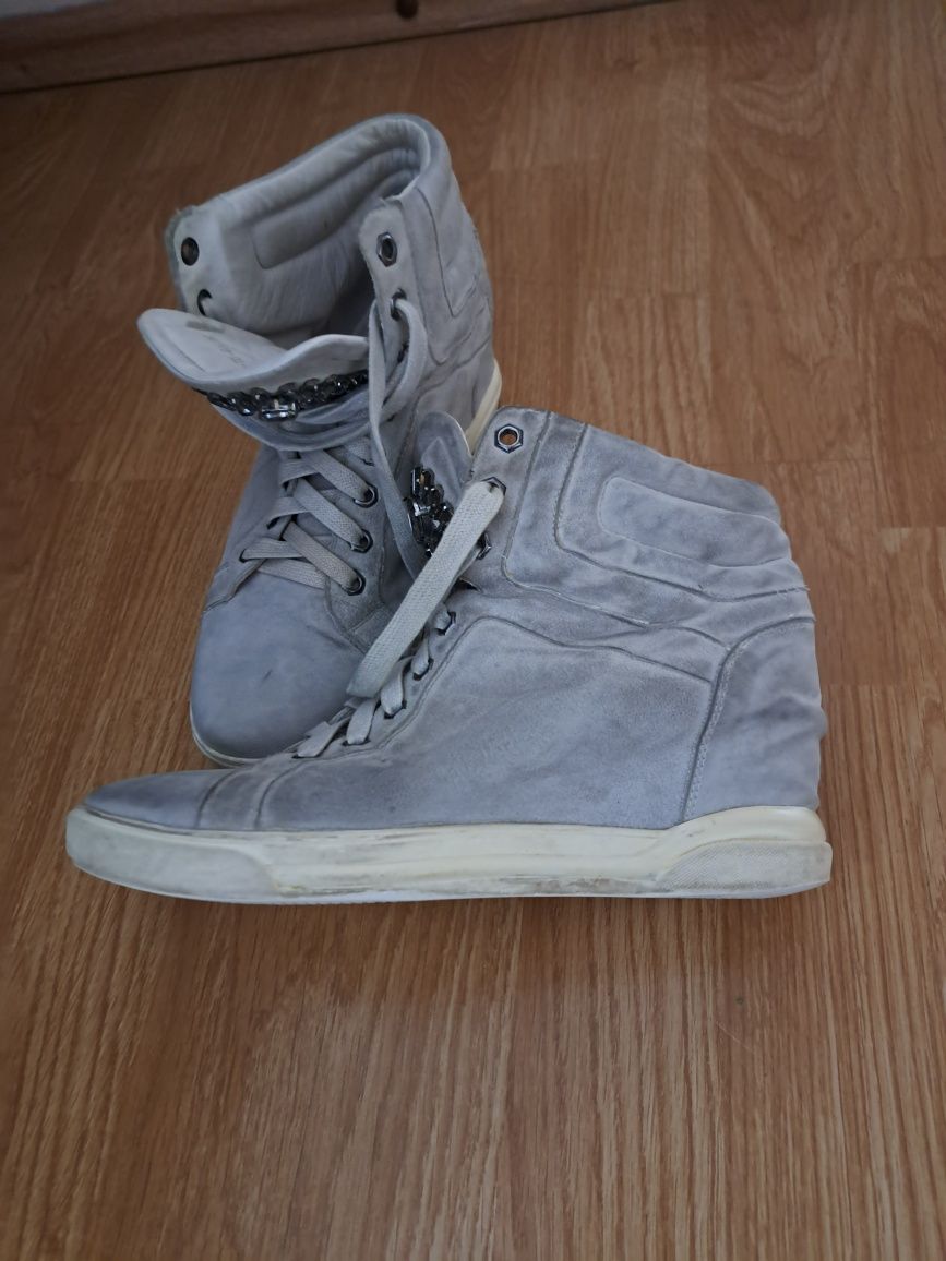 Buty botki szare zamszowe Nina B ukryty koturn r.37