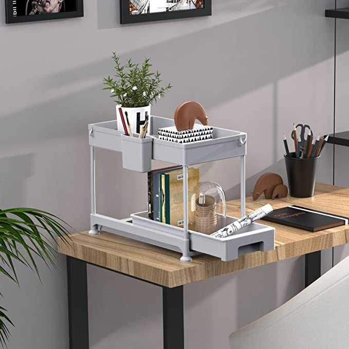 Organizer z szufladą przesuwną 2-poziomowy stojak kolor szary