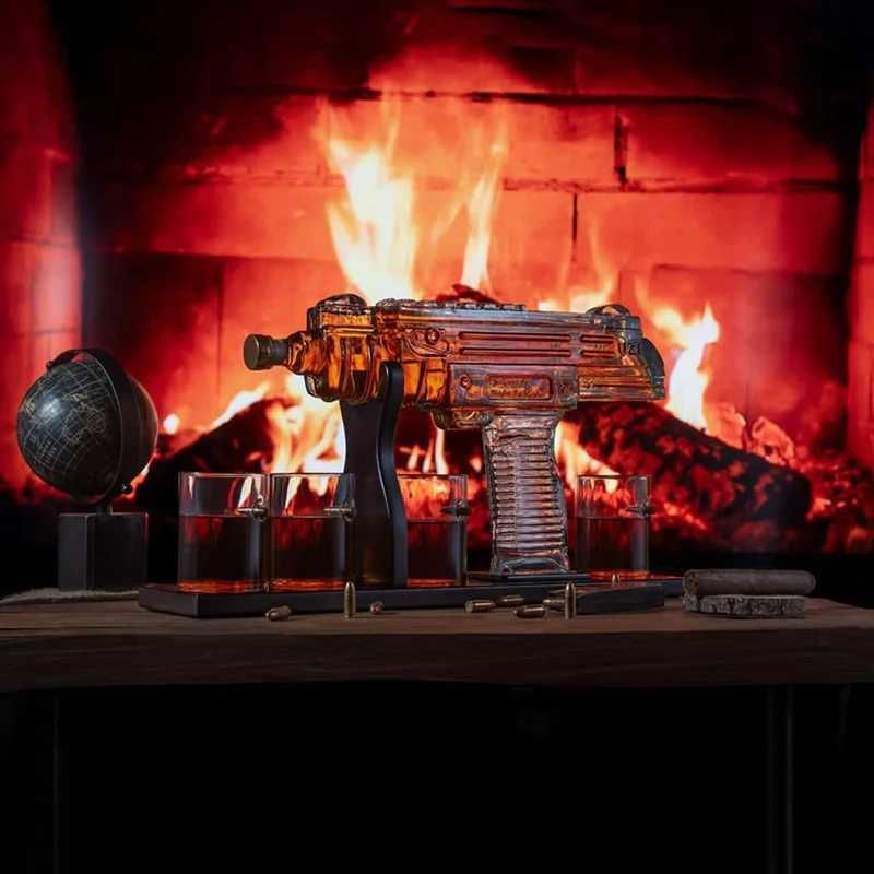 Подарунковий набір для чоловіка Uzi на дерев'яній підставці 1 літр