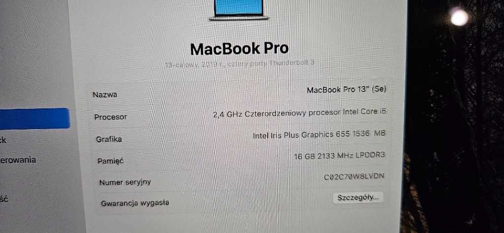 Apple MacBook Pro 13, A1989, i5, 16/256GB, 2019 srebrny