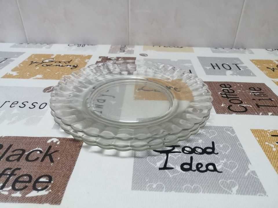 Conjunto pratos sobremesa + sopa, vidro transparente