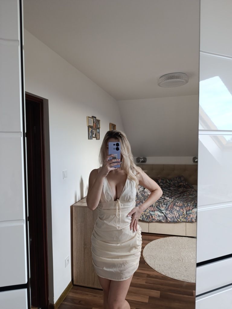 Sukienka sylwester marszczona sexy impreza nowa XS s dekolt kobieca