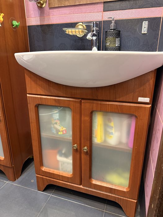 Раковина з тумбою, пенал, умивальник Cersanit, шафа для ванноі, кран,