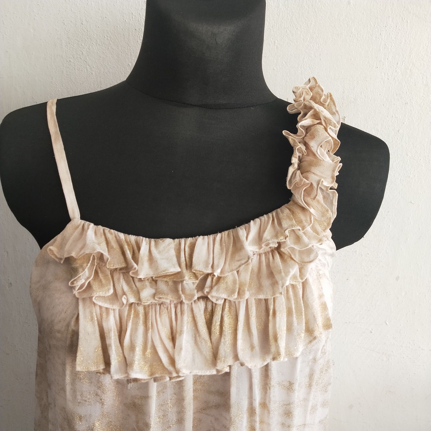 Koszulka, top, tunika 100% Pure Silk Traffic People beż złoto M/L