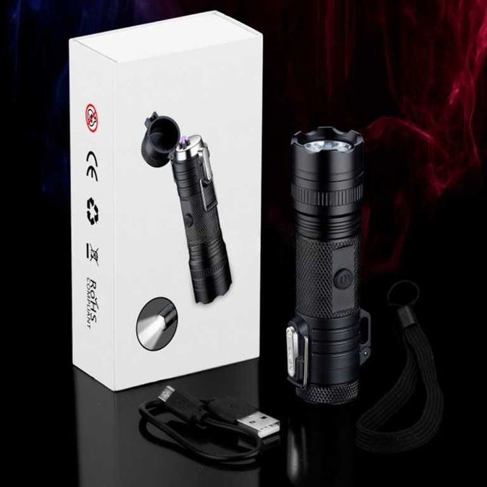 Зажигалка usb на 2 дуги с фонариком в подарочной упаковке.Цвет: черный