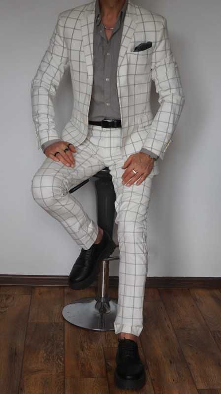 Garnitur Zara Man Rozmiar 46/ 48/ 50 Kolor Biały Krata Fit
