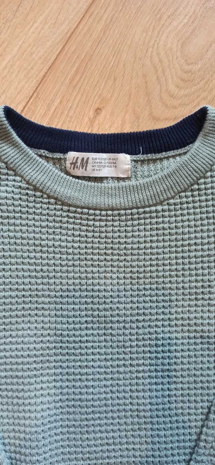 Sweterek szaro-zielony, szałwiowy, H&M, 122/128