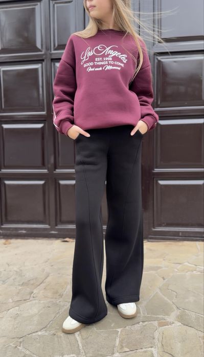 Штани широкі теплі на флісі палаццо чорні 10 11 12 13 14 15 років