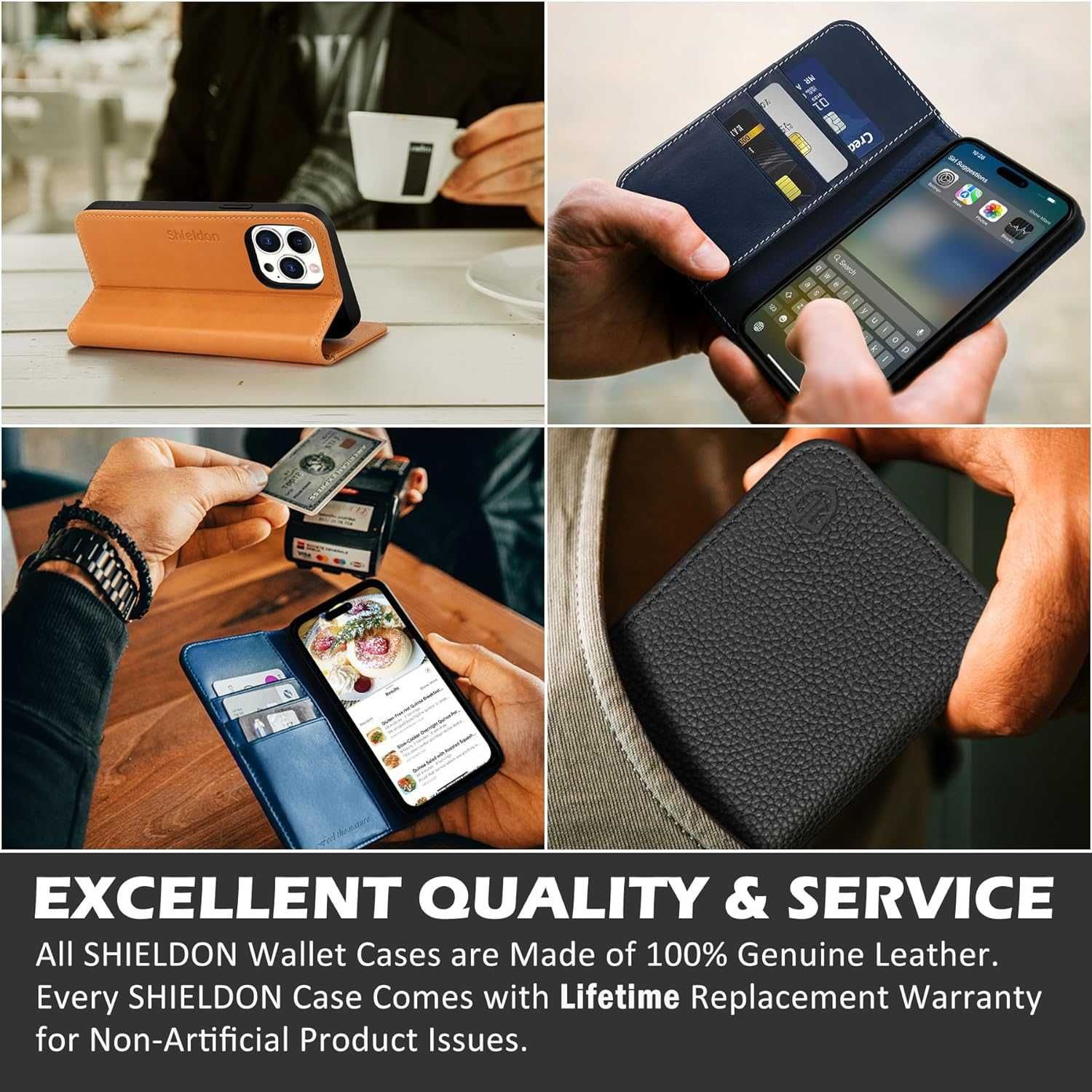 SHIELDON Etui do iPhone 15 Pro Max 5G granatowe skóra