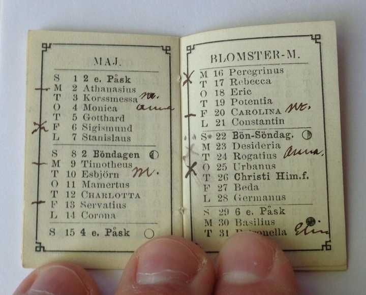 Szwedzki kieszonkowy kolekcjonerski kalendarzyk z roku 1870-zobacz