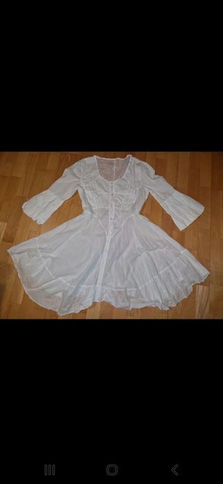 Bawełniana sukienka tunika biała rozkloszowana S- L oversize