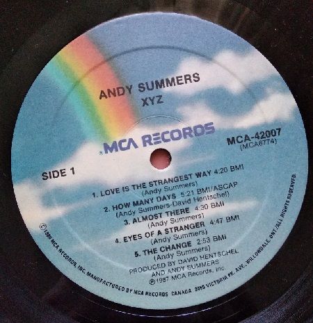 Andy Summers ‎ "XYZ" - 1987 - LP.