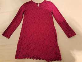 Koronkowa, czerwona sukienka, r.128-134, H&M
