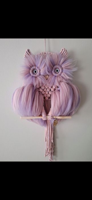 sowa makrama handmade ozdoba boho na ścianę  rękodzieło dla dziecka