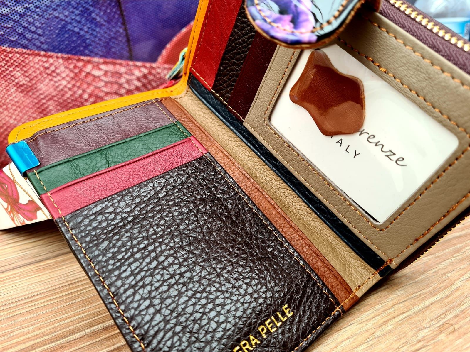 Nowy modny piękny skórzany portfel damski kolorowy Patchwork