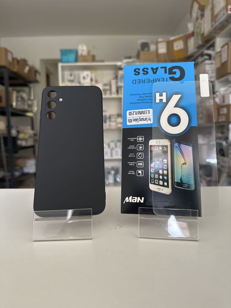 Etui silicon czarne + SZKŁO hartowane do Samsung A05s