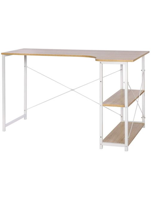 Biurko komputerowe WOLTU narożne L jasny dąb + białe do biura i gier