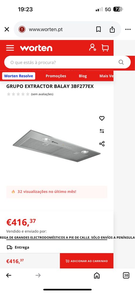 EXAUSTOR BALAY 3BF277EX de 70cm (Capacidade de Extracção 730 m3(NOVO)