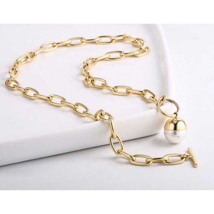 Elegancki naszyjnik Pearl łańcuch z dużą perłą efektowny toggle