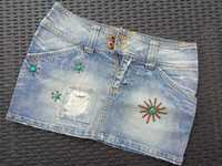 Spódniczka mini jeansowa przecierana z dżetami r. XXS / XS